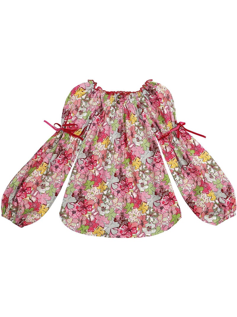 Blouse Intersaison Fleurie   Liberty   Col Smocks  CHIMENE - La Faute à Voltaire Rouge - Kiabi