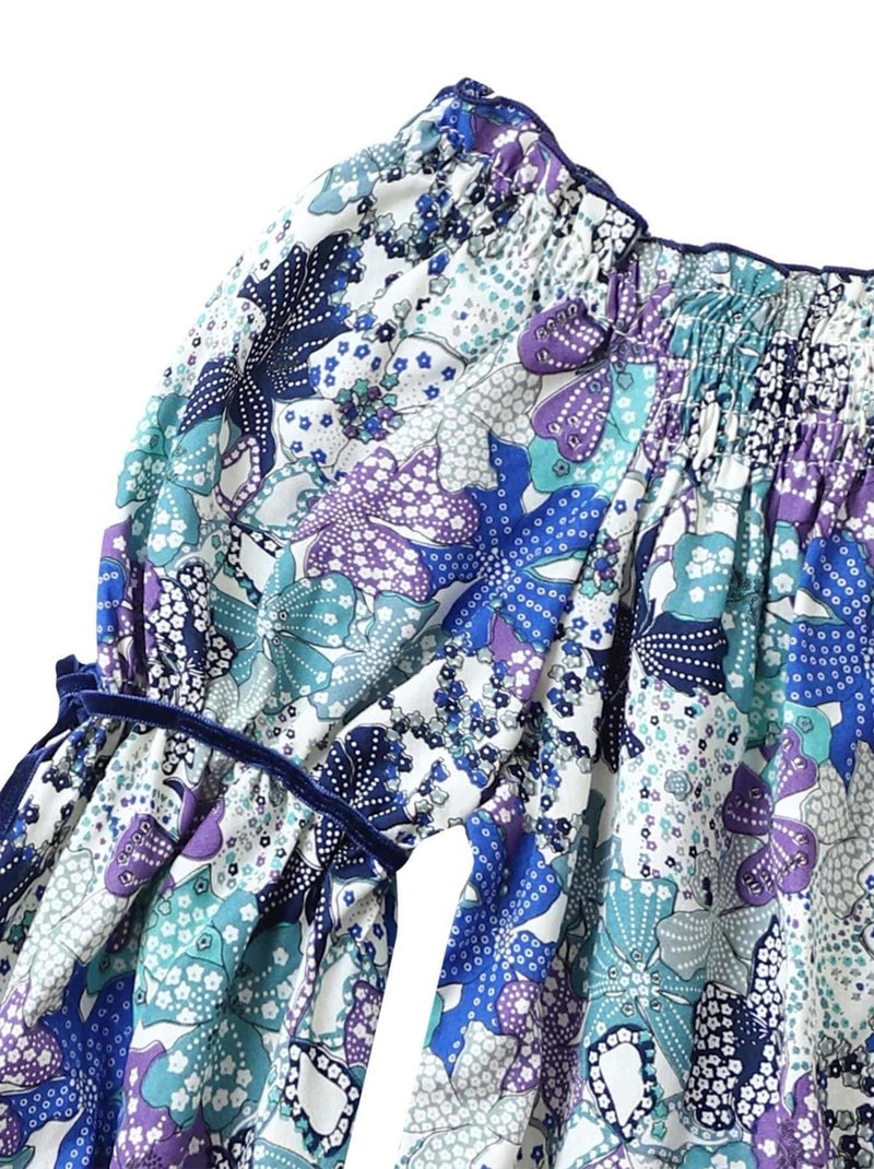 Blouse Intersaison Fleurie   Liberty  et   Col Smocks  CHIMENE - La Faute à Voltaire Bleu Violet clair Blanc - Kiabi