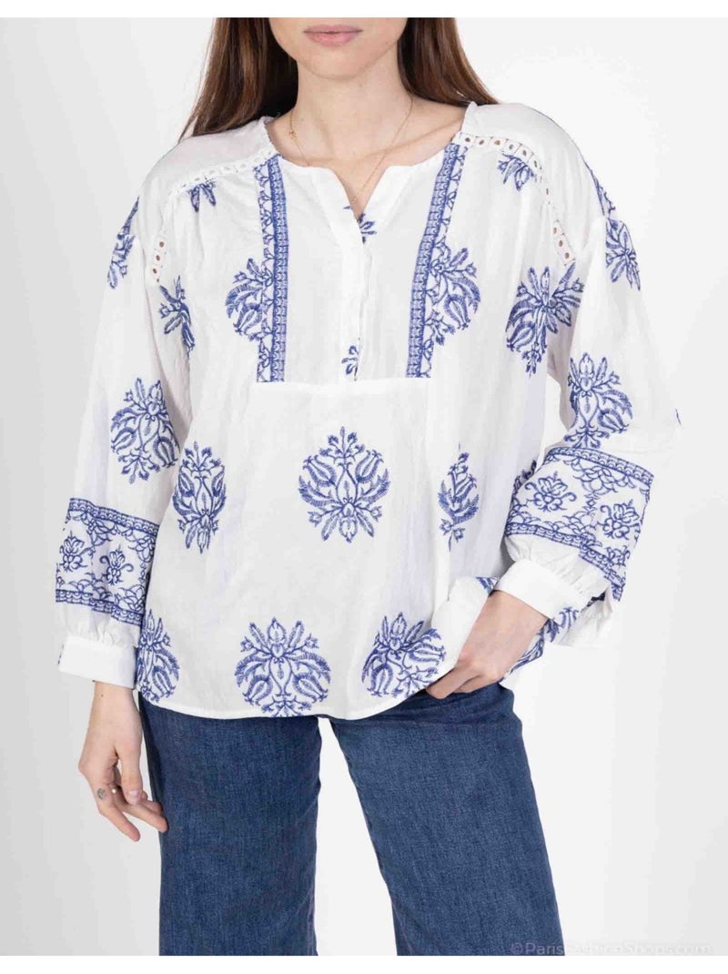 Blouse Kebello Blanc Bleu - Kiabi