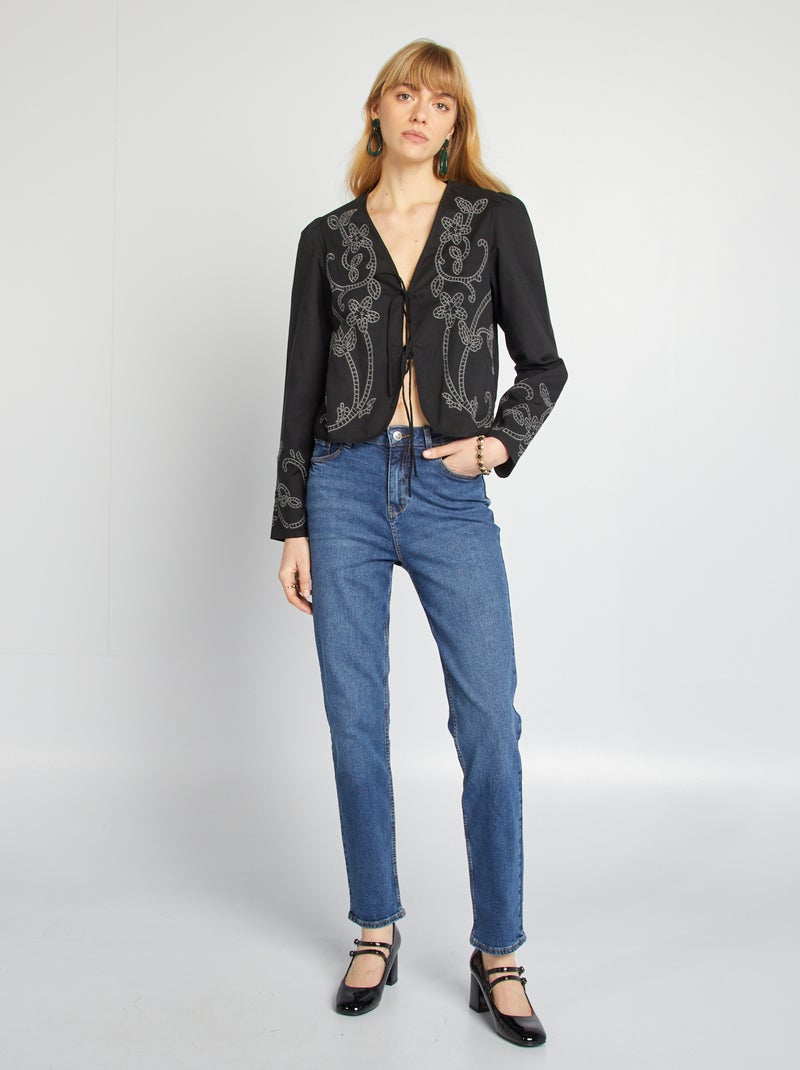 Blouse kimono brodé noir - Kiabi