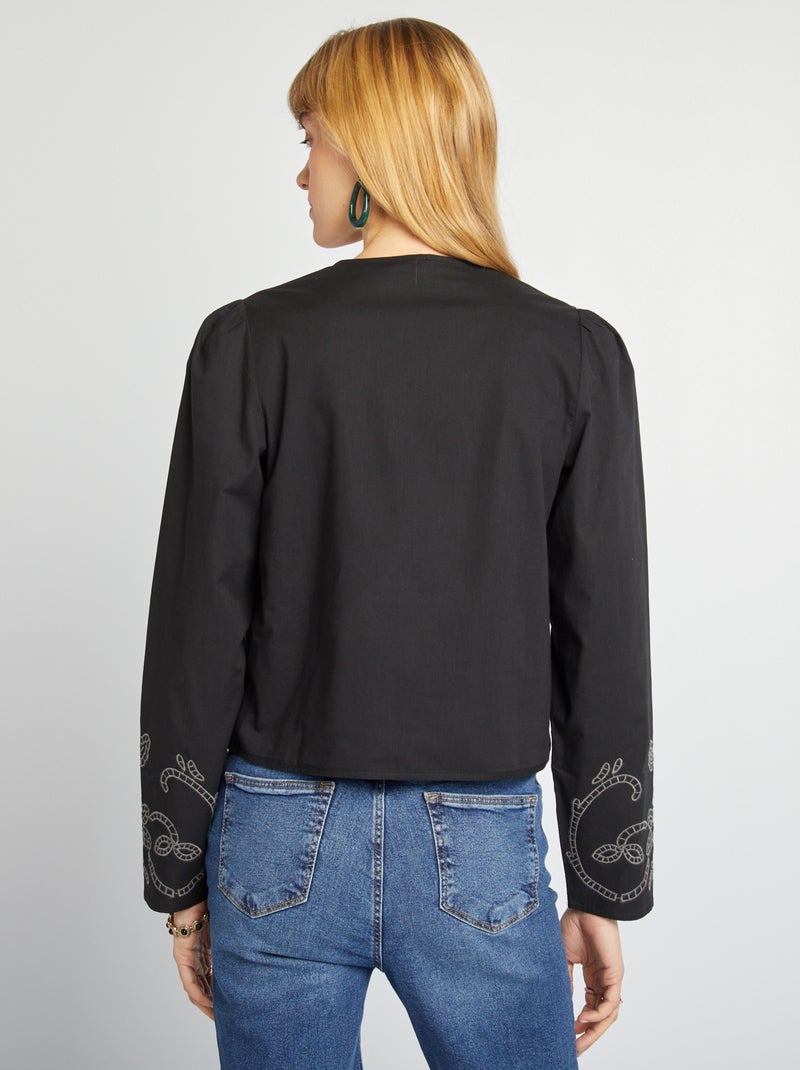 Blouse kimono brodé noir - Kiabi