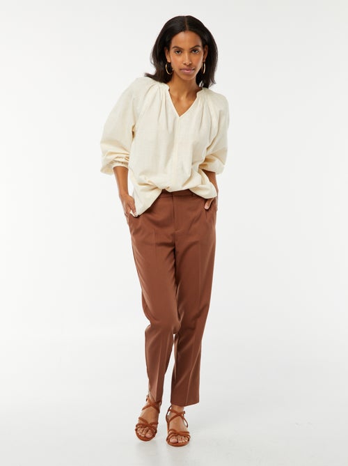 Blouse large en coton avec broderies - Kiabi