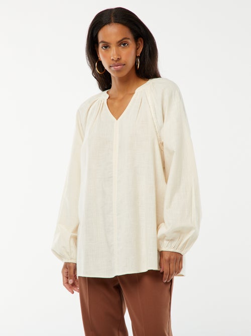 Blouse large en coton avec broderies - Kiabi