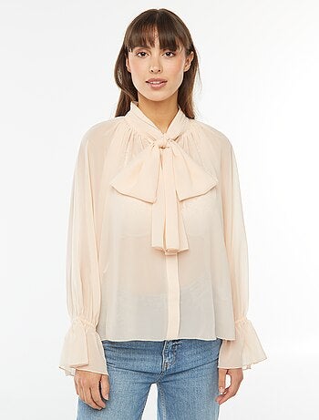 Blouse lavallière fluide avec manches volantées