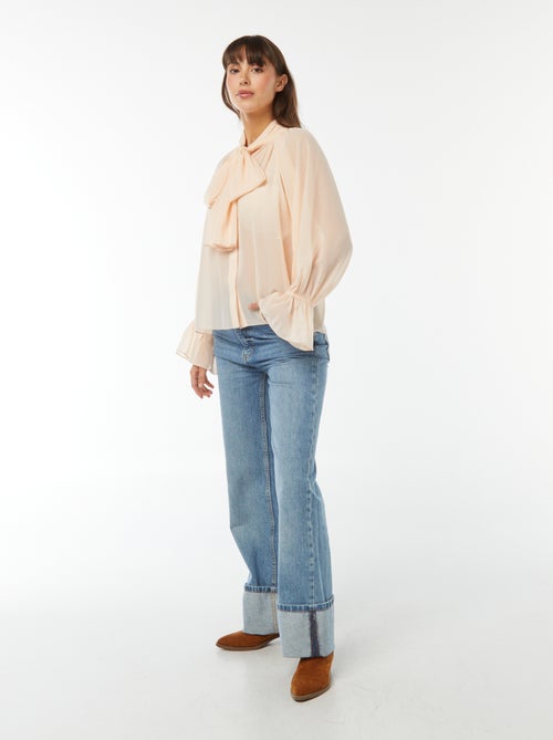 Blouse lavallière fluide avec manches volantées - Kiabi