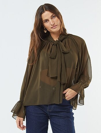 Blouse lavallière fluide avec manches volantées