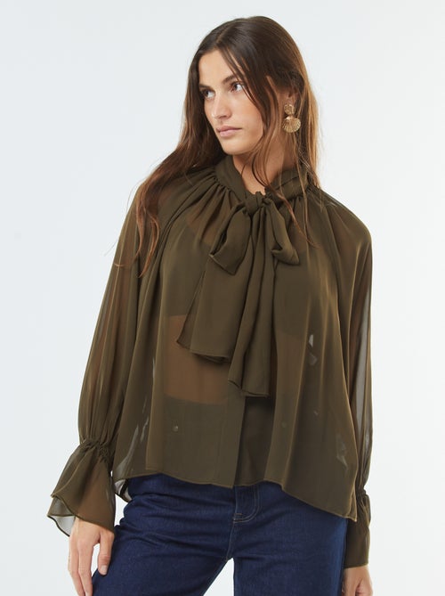 Blouse lavallière fluide avec manches volantées - Kiabi