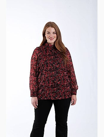 Blouse lavallière imprimé feuilles avec lurex PAPRIKA