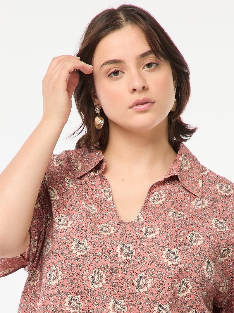 Blouse légère à manches courtes avec motif Rose - Kiabi