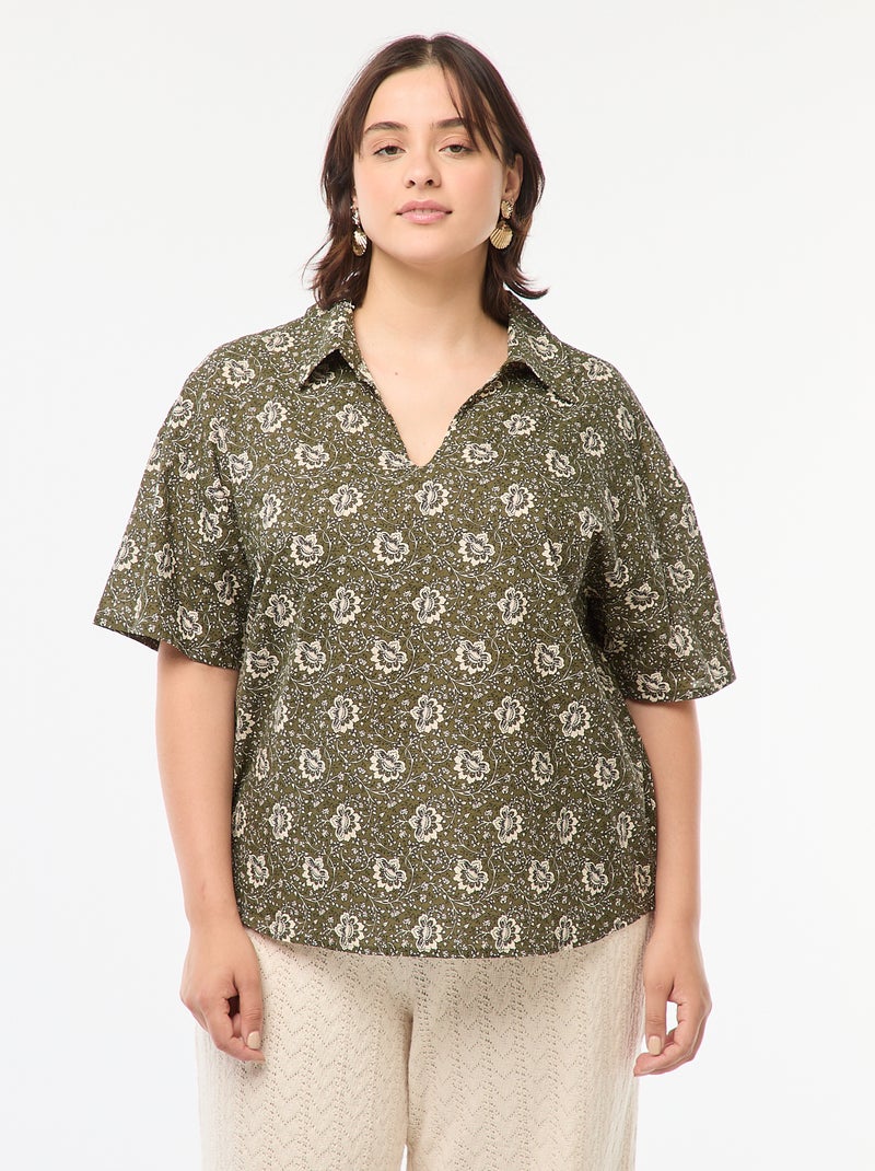 Blouse légère à manches courtes avec motif Vert - Kiabi