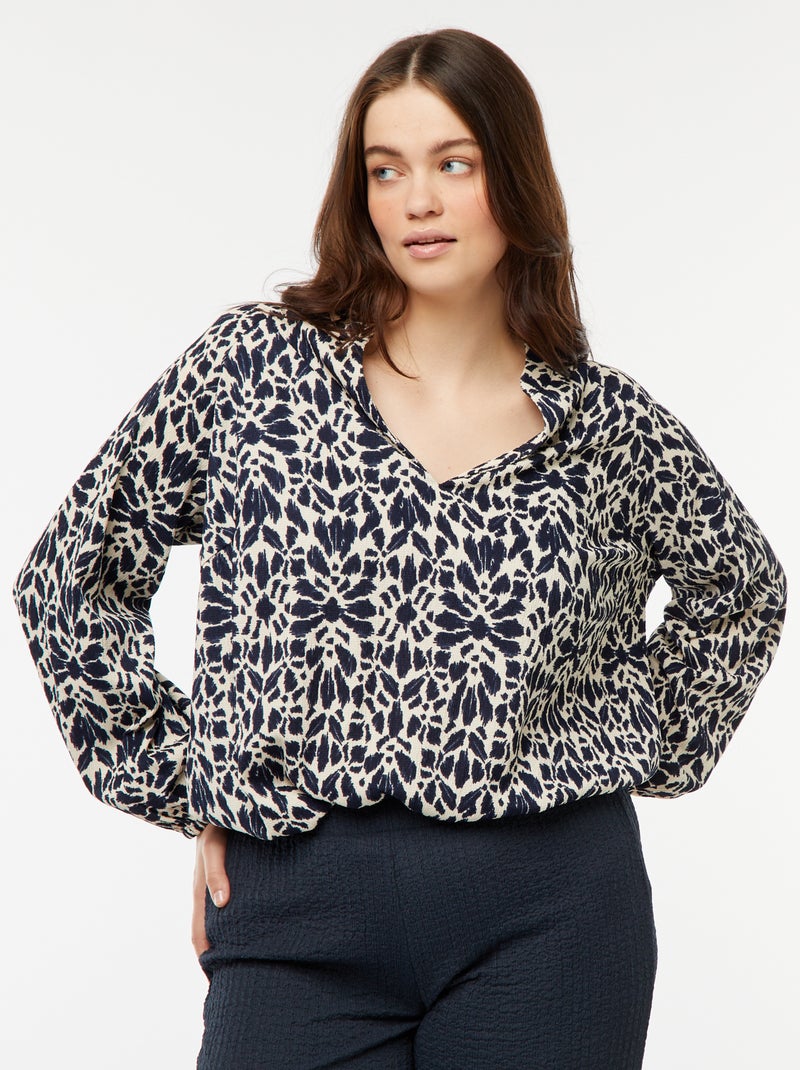 Blouse légère à manches longues et à motif Bleu - Kiabi