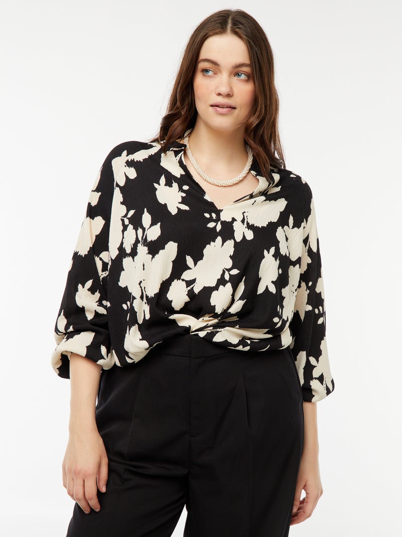 Blouse légère à manches longues et à motif Noir - Kiabi