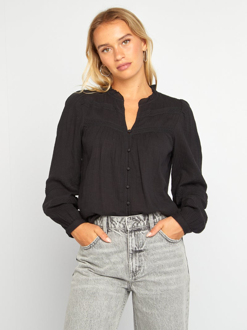 Blouse légère à manches longues noir - Kiabi