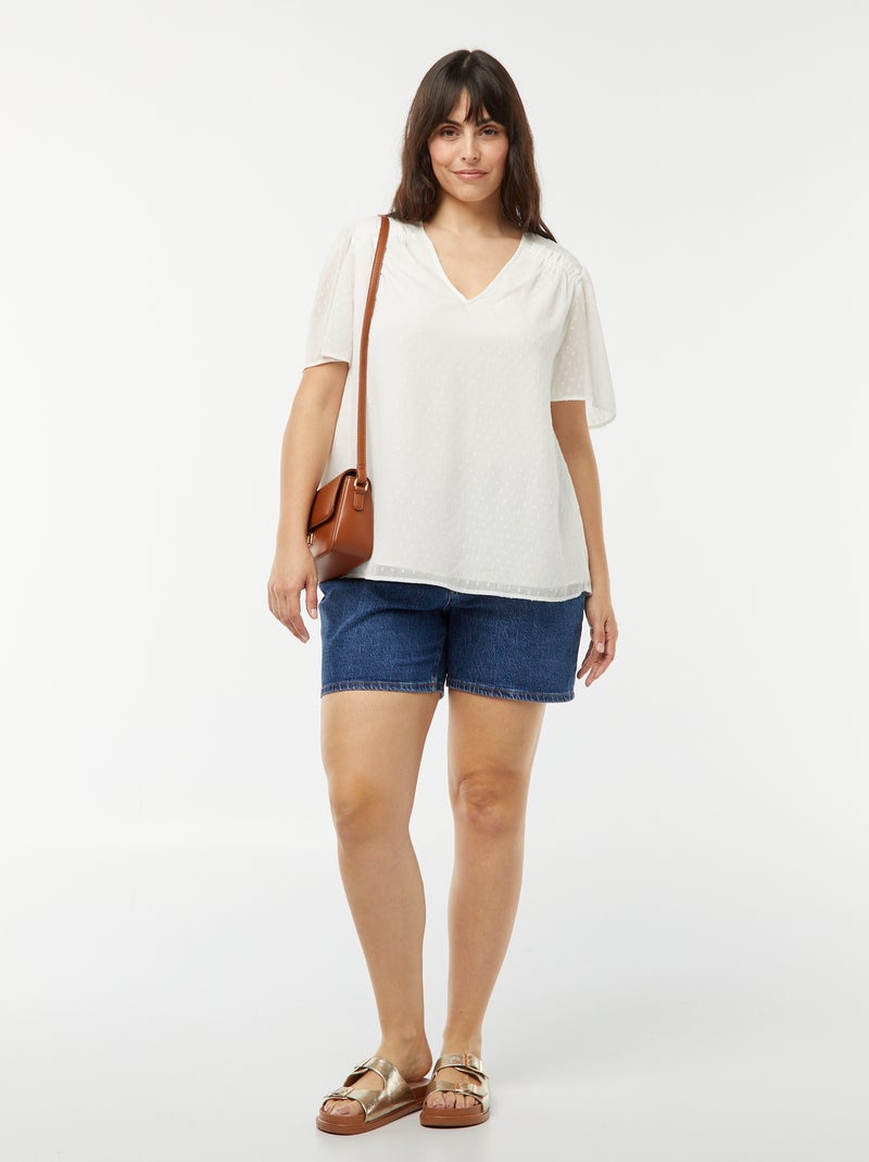 Blouse légère volante en plumetis blanc - Kiabi