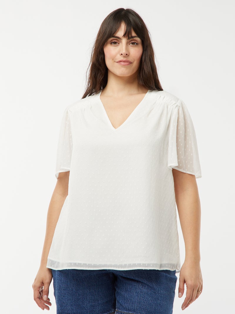 Blouse légère volante en plumetis blanc - Kiabi