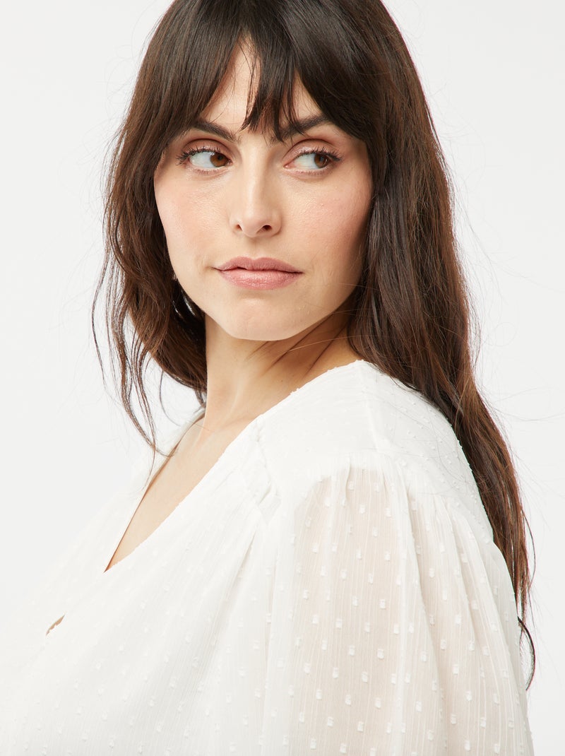 Blouse légère volante en plumetis blanc - Kiabi