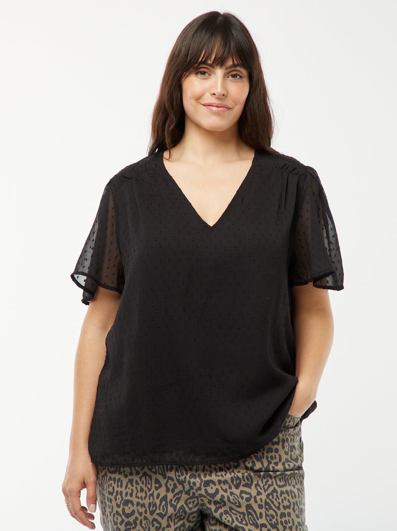 Blouse légère volante en plumetis noir - Kiabi
