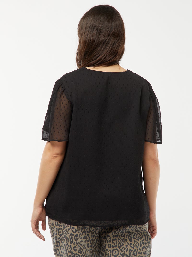 Blouse légère volante en plumetis noir - Kiabi