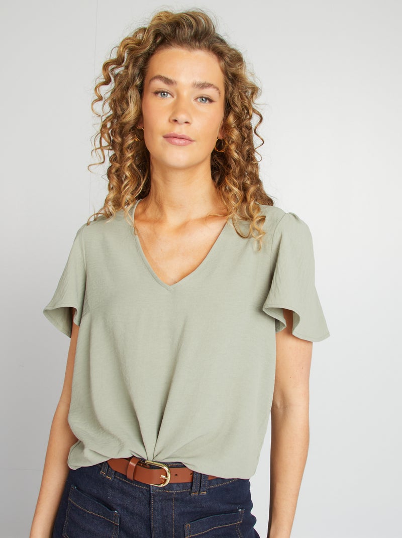 Blouse légère volante Kaki - Kiabi