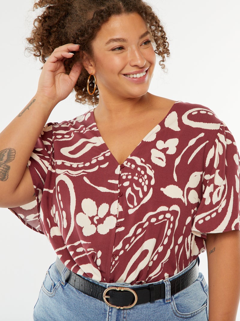Blouse légère volante manches courtes à motif Rouge - Kiabi