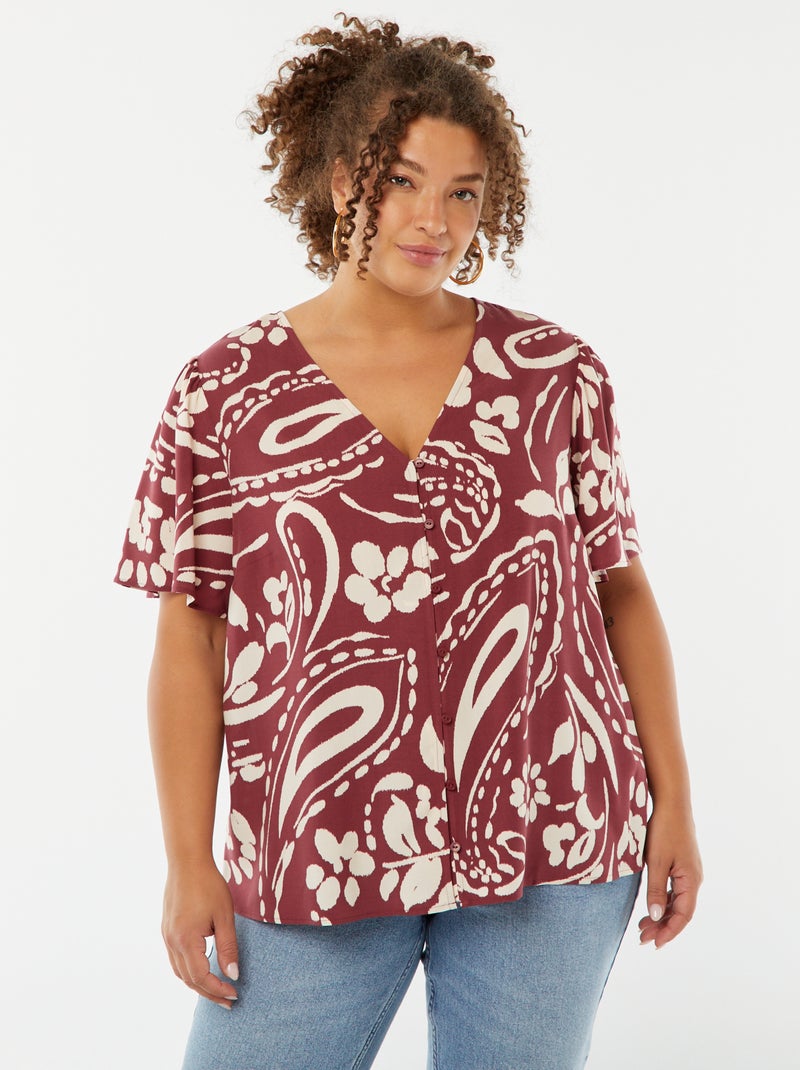 Blouse légère volante manches courtes à motif Rouge - Kiabi