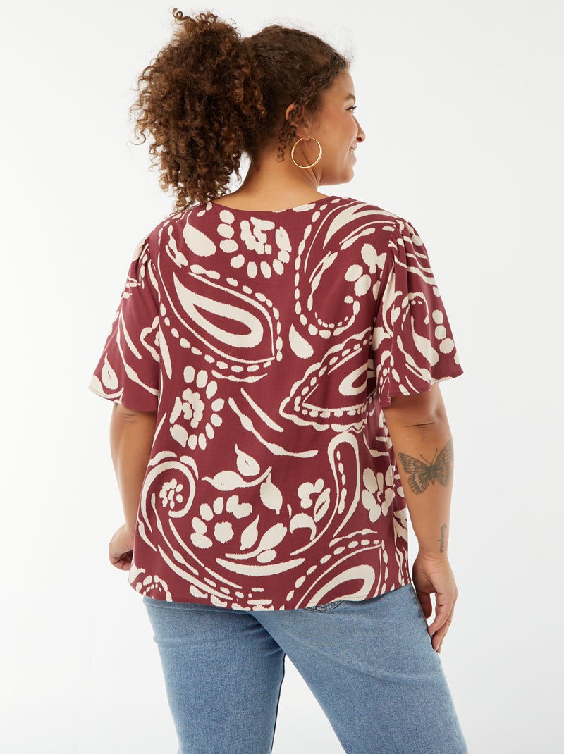 Blouse légère volante manches courtes à motif Rouge - Kiabi