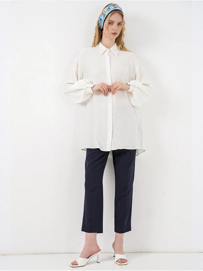 Blouse longue oversize texturée avec col chemise bdart Blanc - Kiabi