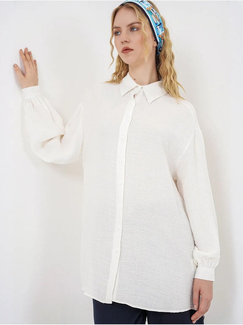 Blouse longue oversize texturée avec col chemise bdart Blanc - Kiabi