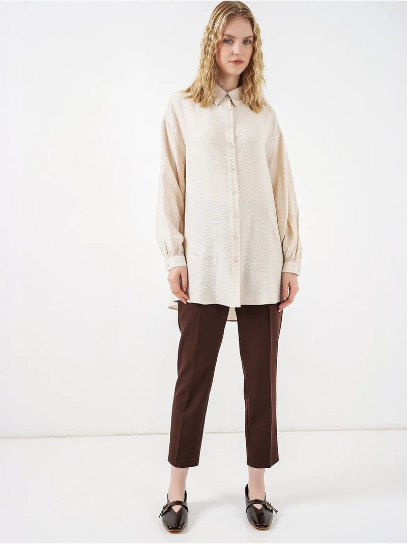 Blouse longue oversize texturée avec col chemise bdart Crème - Kiabi