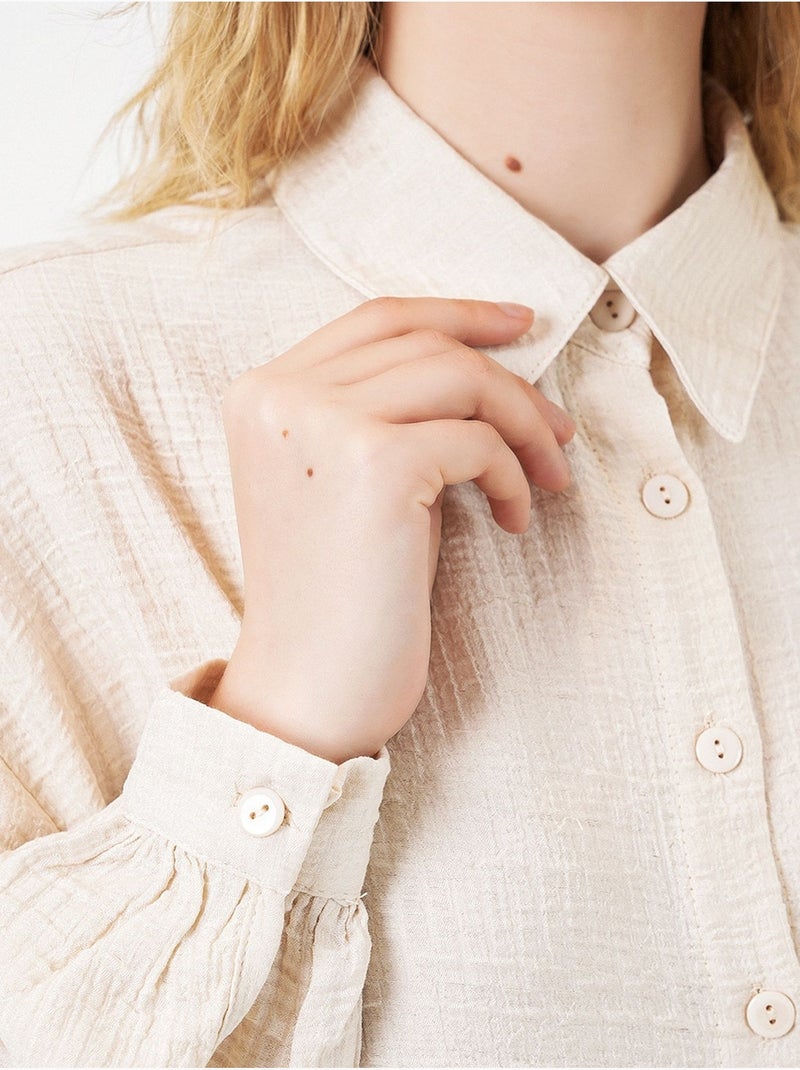 Blouse longue oversize texturée avec col chemise bdart Crème - Kiabi