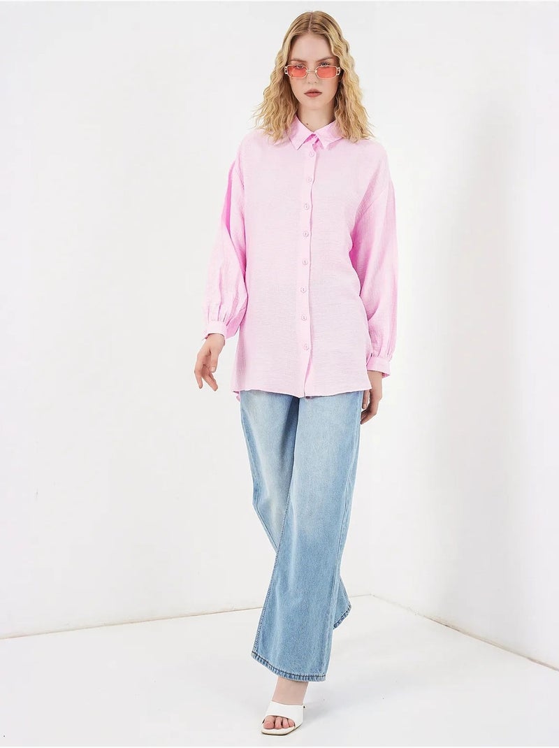 Blouse longue oversize texturée avec col chemise bdart Rose clair - Kiabi