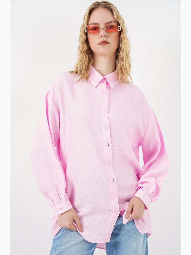Blouse longue oversize texturée avec col chemise bdart Rose clair - Kiabi