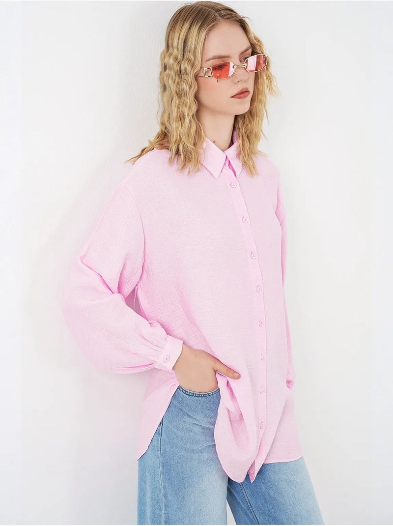 Blouse longue oversize texturée avec col chemise bdart Rose clair - Kiabi