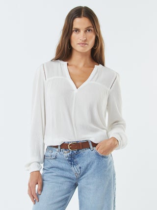 Blouse maille crêpe avec bord ajouré
