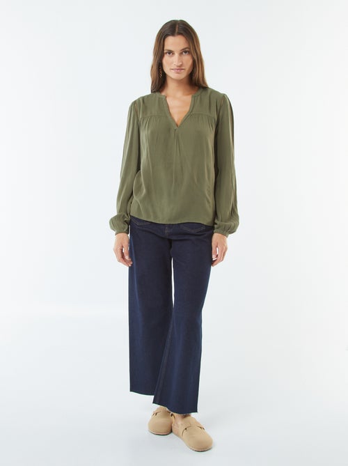 Blouse maille crêpe avec bord ajouré - Kiabi