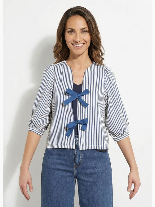 Blouse manches 3/4 avec noeuds fantaisie - AFIBEL - Kiabi