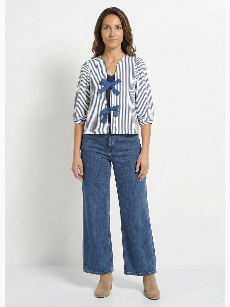 Blouse manches 3/4 avec noeuds fantaisie - AFIBEL Bleu Ecru - Kiabi