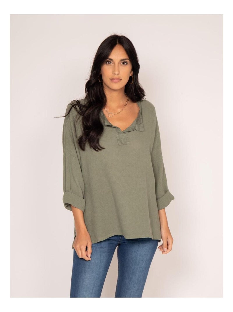 Blouse manches 3/4 FIORETA Kaki - Kiabi