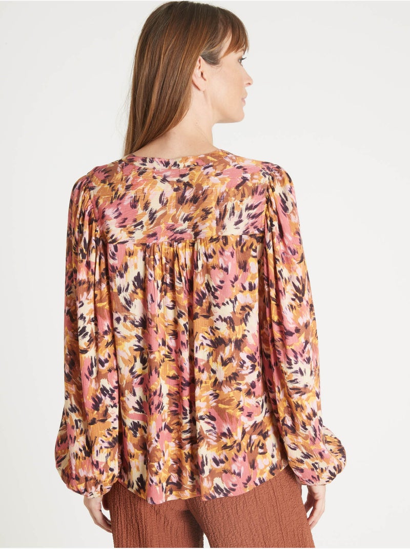 Blouse manches bouffantes - DAXON Noir Orange Blanc - Kiabi