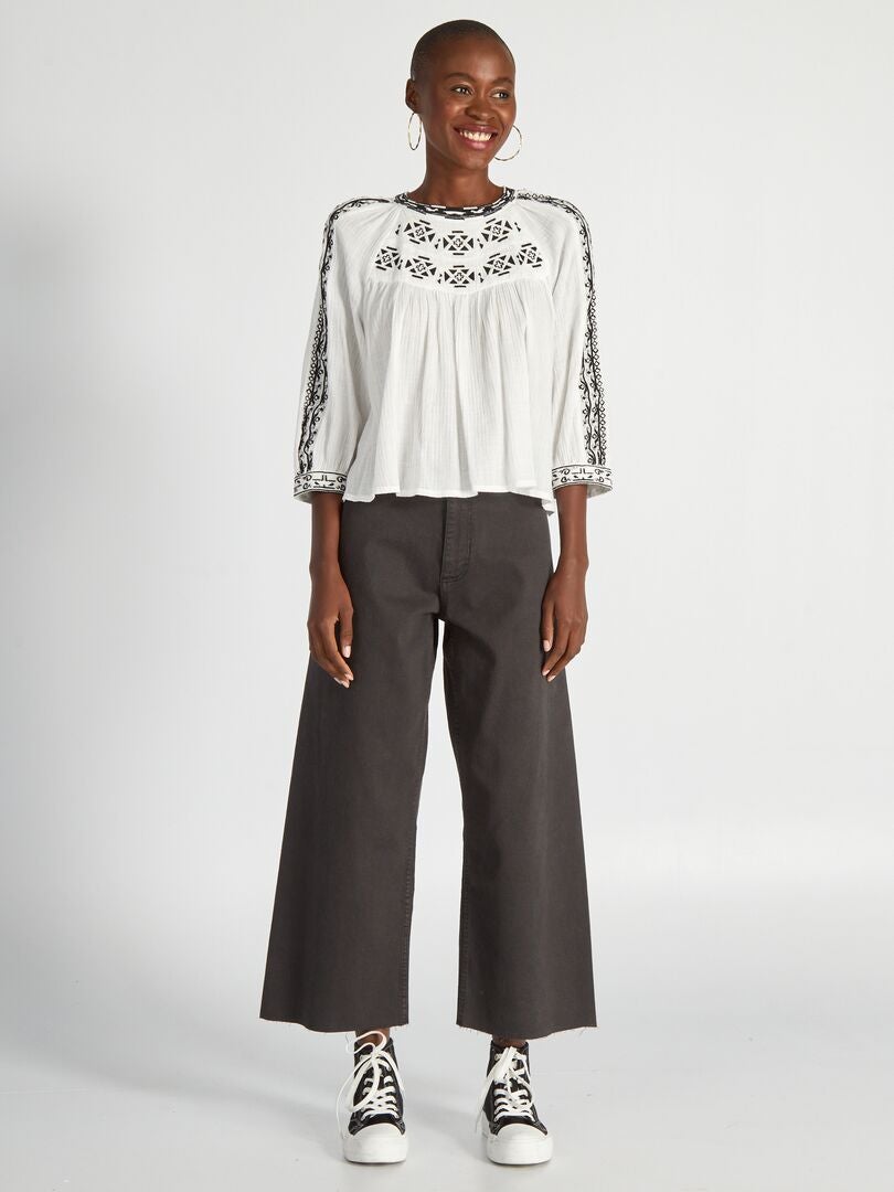 Chemise Soleil Manches Bouffantes Kastel Denmark - Noir Et Blanc à Fleurs - Neuf