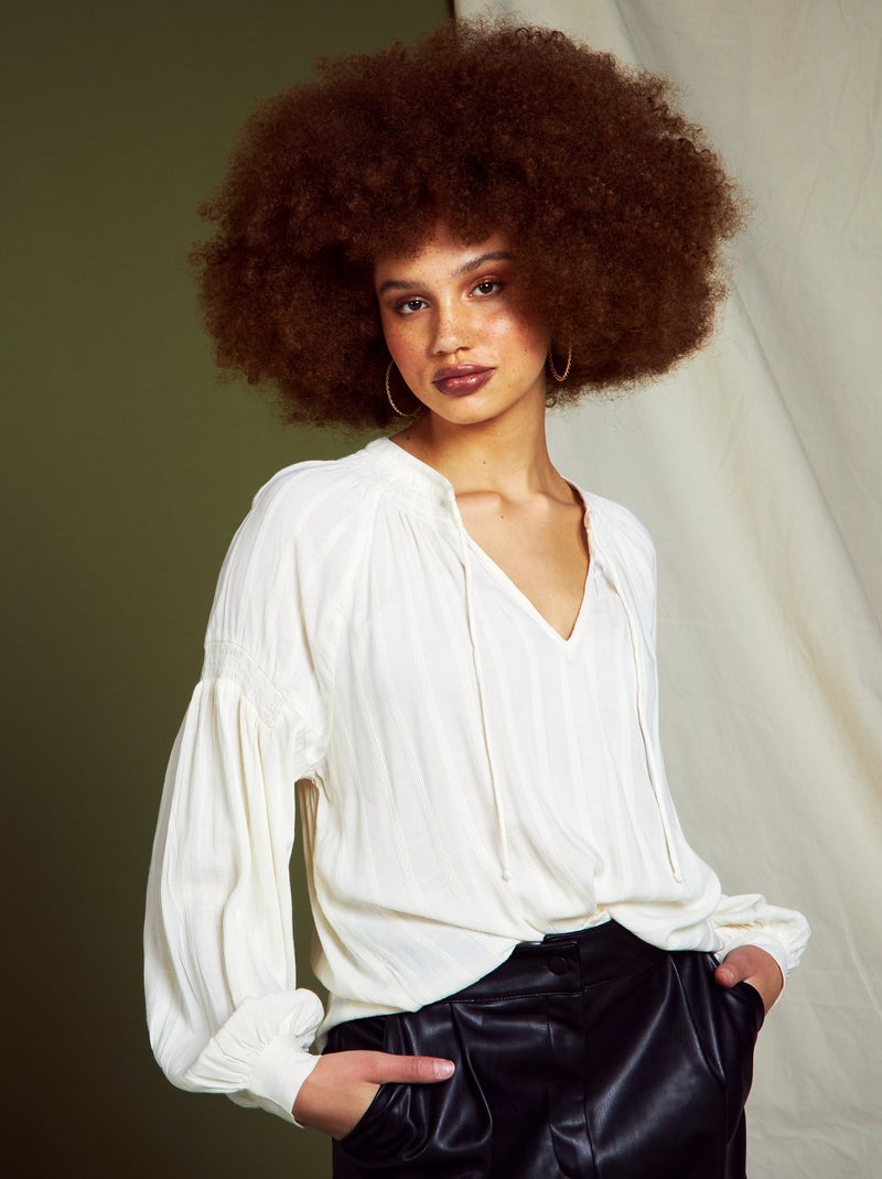 Blouse manches bouffantes et matière texturée Beige - Kiabi