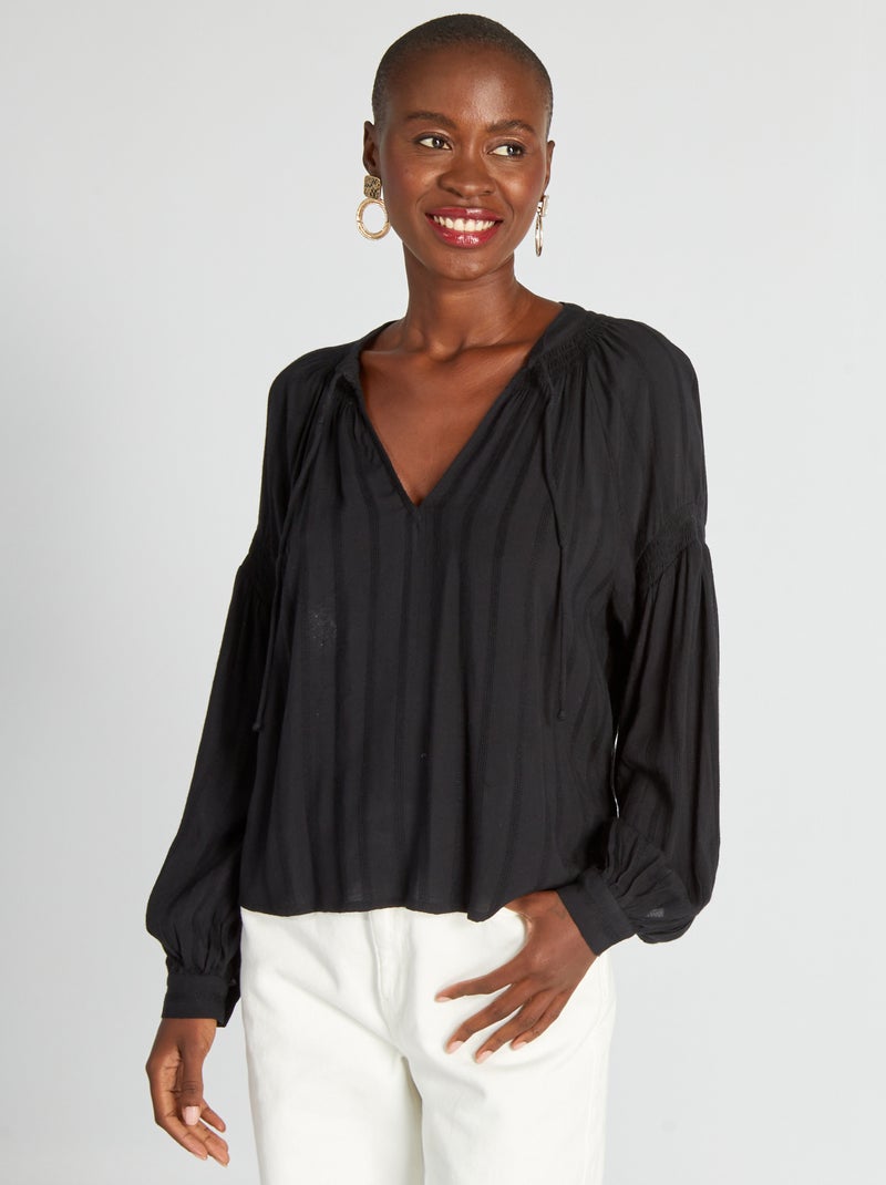 Blouse manches bouffantes et matière texturée noir - Kiabi