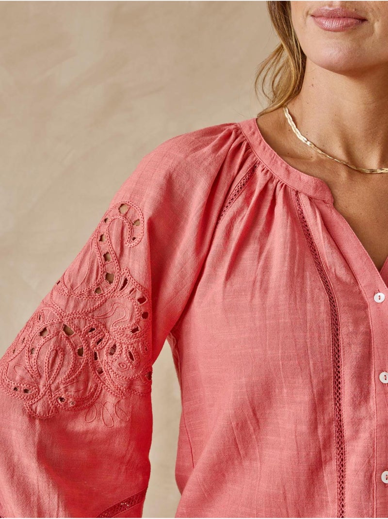 Blouse manches brodées femme - DAXON Corail - Kiabi