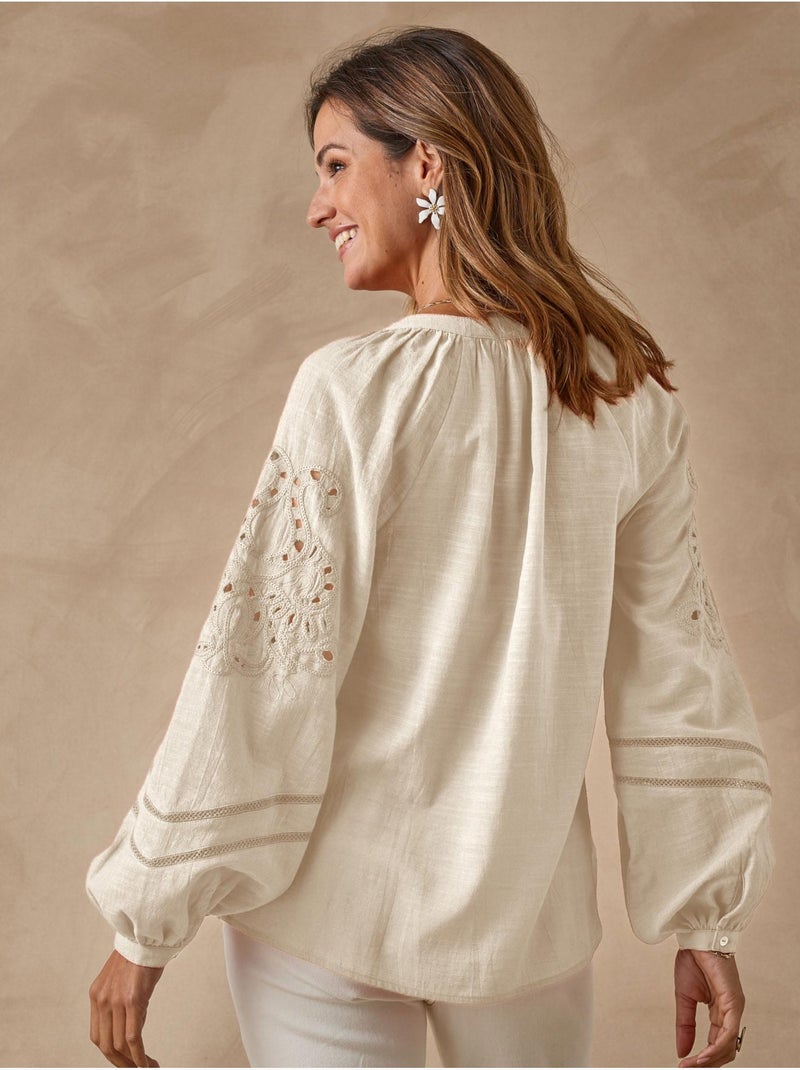 Blouse manches brodées femme - DAXON Ecru - Kiabi
