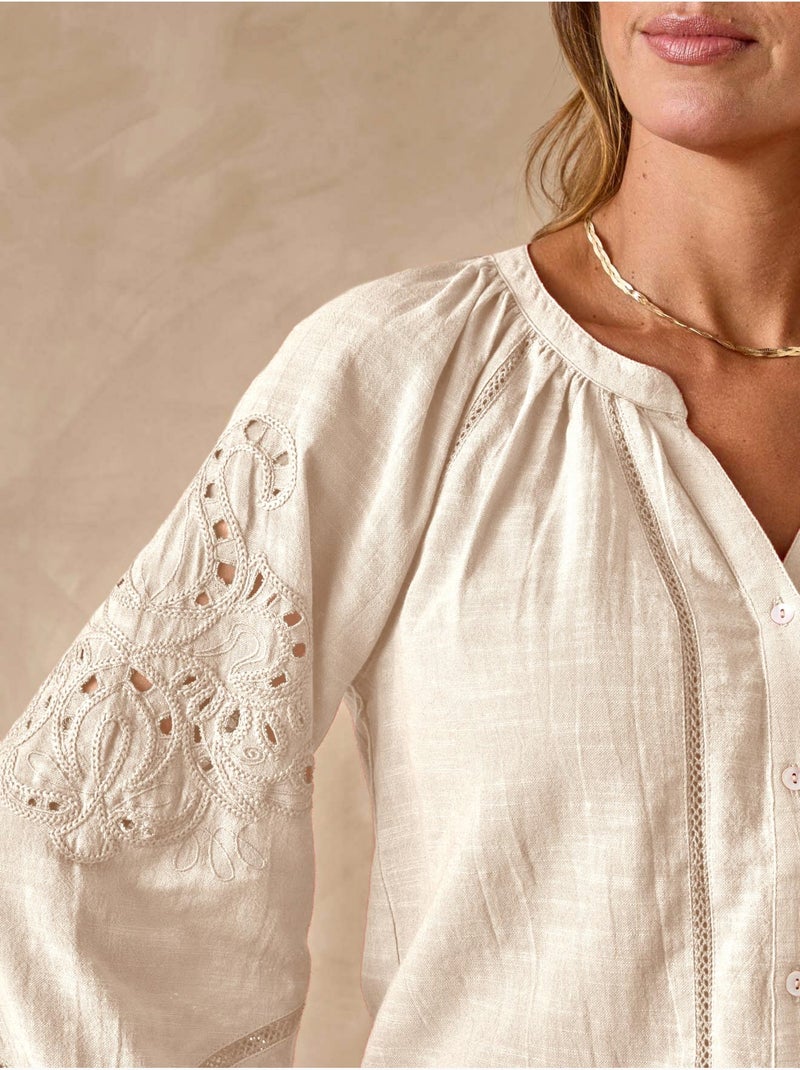 Blouse manches brodées femme - DAXON Ecru - Kiabi