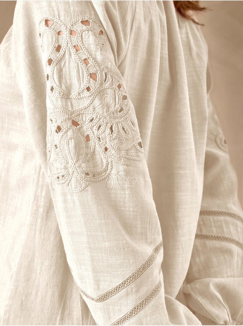 Blouse manches brodées femme - DAXON Ecru - Kiabi