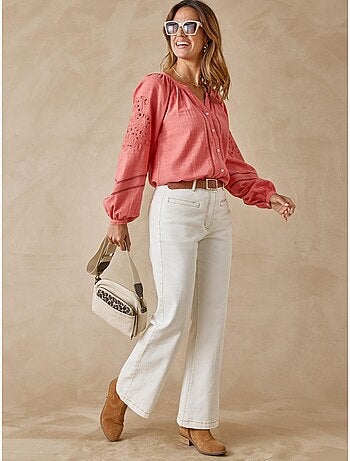 Blouse manches brodées femme