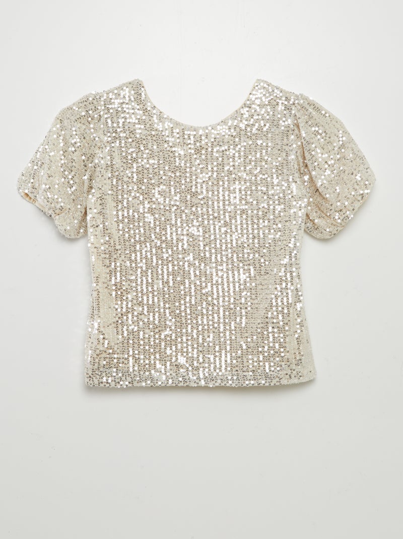 Blouse manches courtes à sequins Blanc - Kiabi