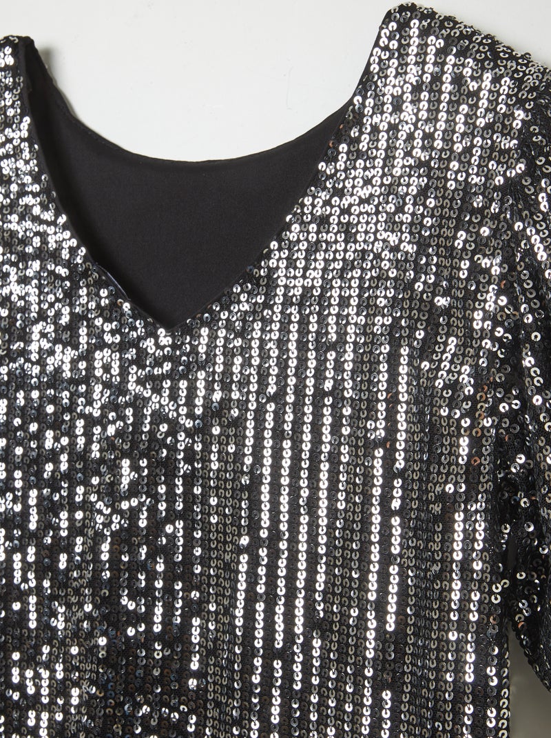Haut Paillette Femme Grande Taille Blouse Manches Courtes à
