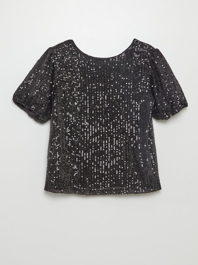 Blouse manches courtes à sequins Noir - Kiabi